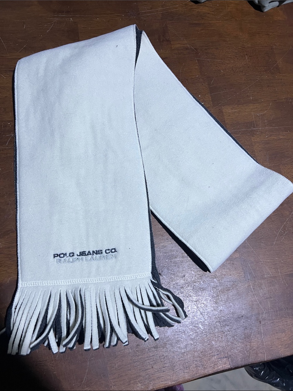 Polo by Ralph Lauren White and Gray Fringe Scarf